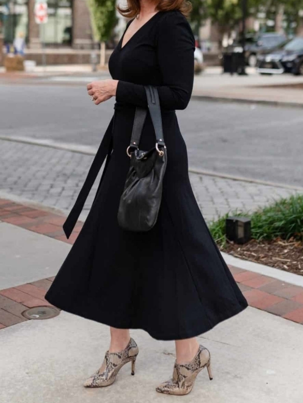 Boden Black Bella Ponte Midi Dress with Waist Tie Detail Size 16